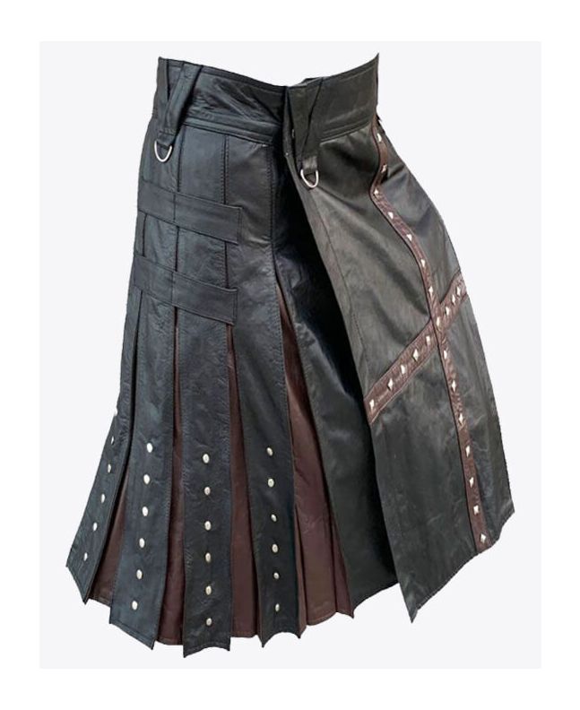 Black and Brown Genuine leather Kilt for Men