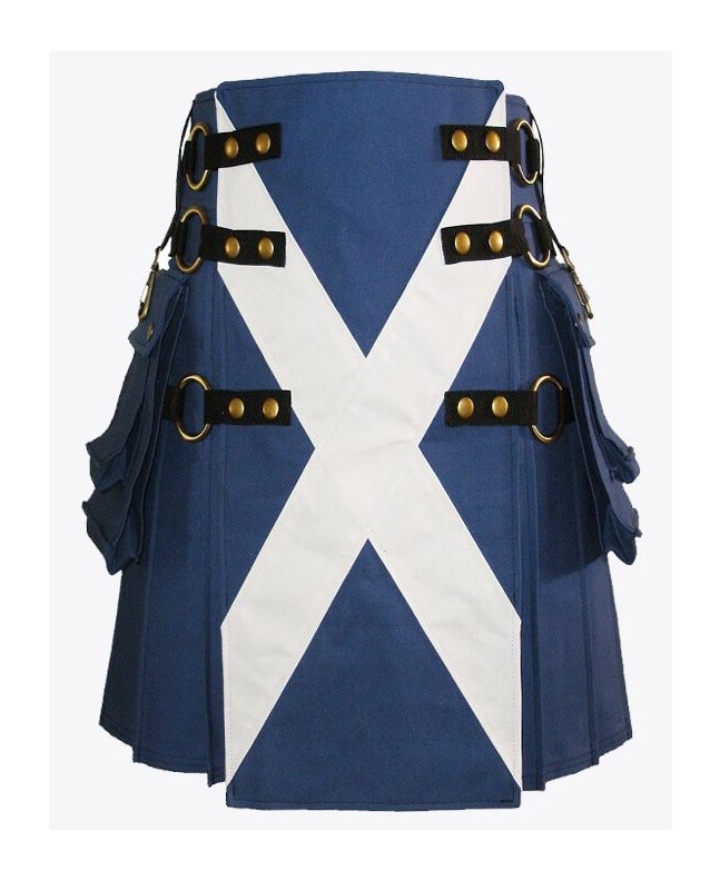 Royal Blue Scottish Flag Utility Kilt for Men