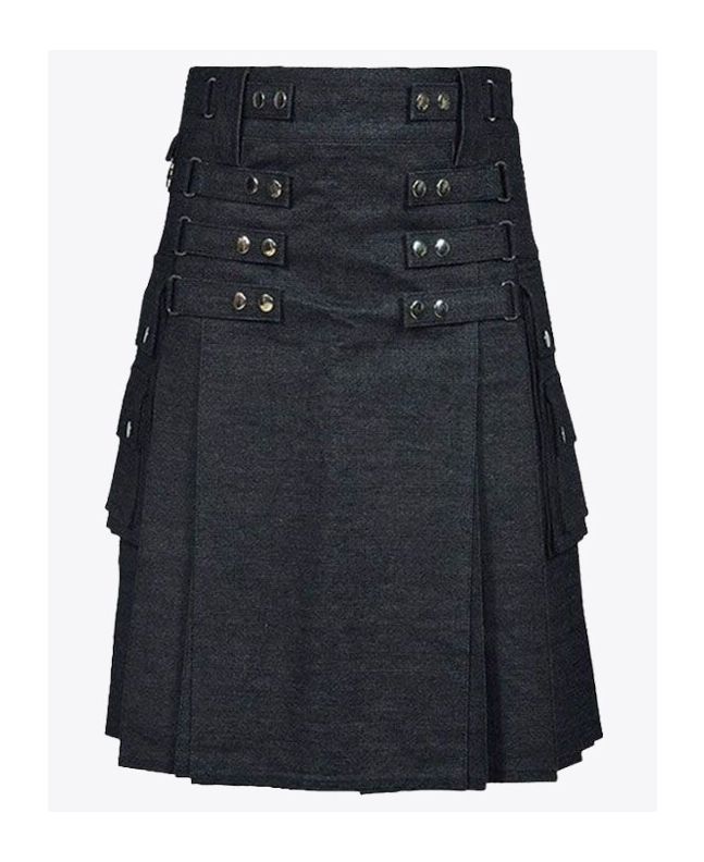 Voguish Black Denim Kilt for Men