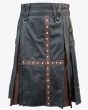 Black and Brown Genuine leather Kilt for Men front
