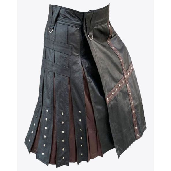 Black and Brown Genuine leather Kilt for Men