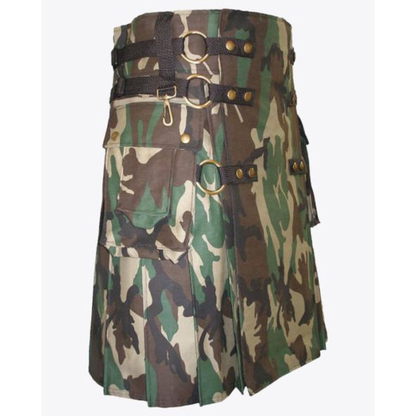Camo Utility Kilt with cargo pockets side
