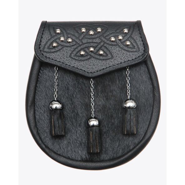 Celtic Design Semi Dress Sporran with Studs in Black