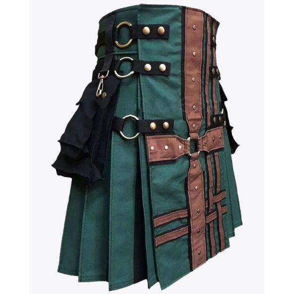 Hunter Green with Brown Medieval Hybrid Kilt