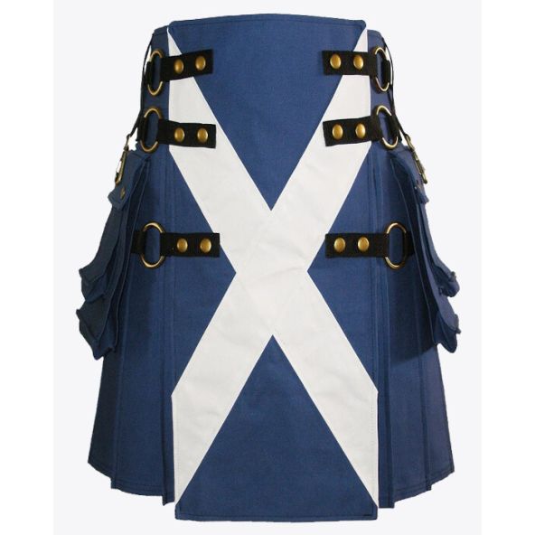 Royal Blue Scottish Flag Utility Kilt for Men