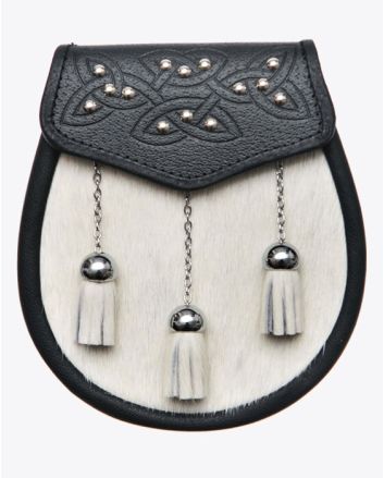 Celtic Design Semi Dress Sporran with Studs in WHITE