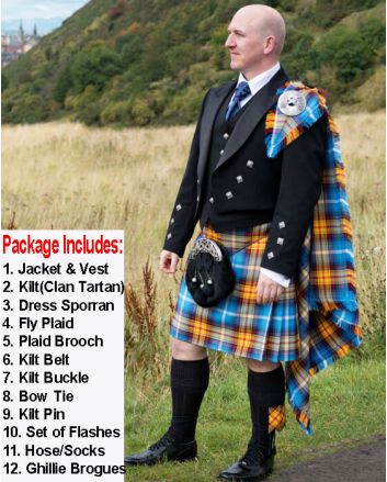 Prince Charlie Scottish Kilt Outfit 5 Buttons Vest